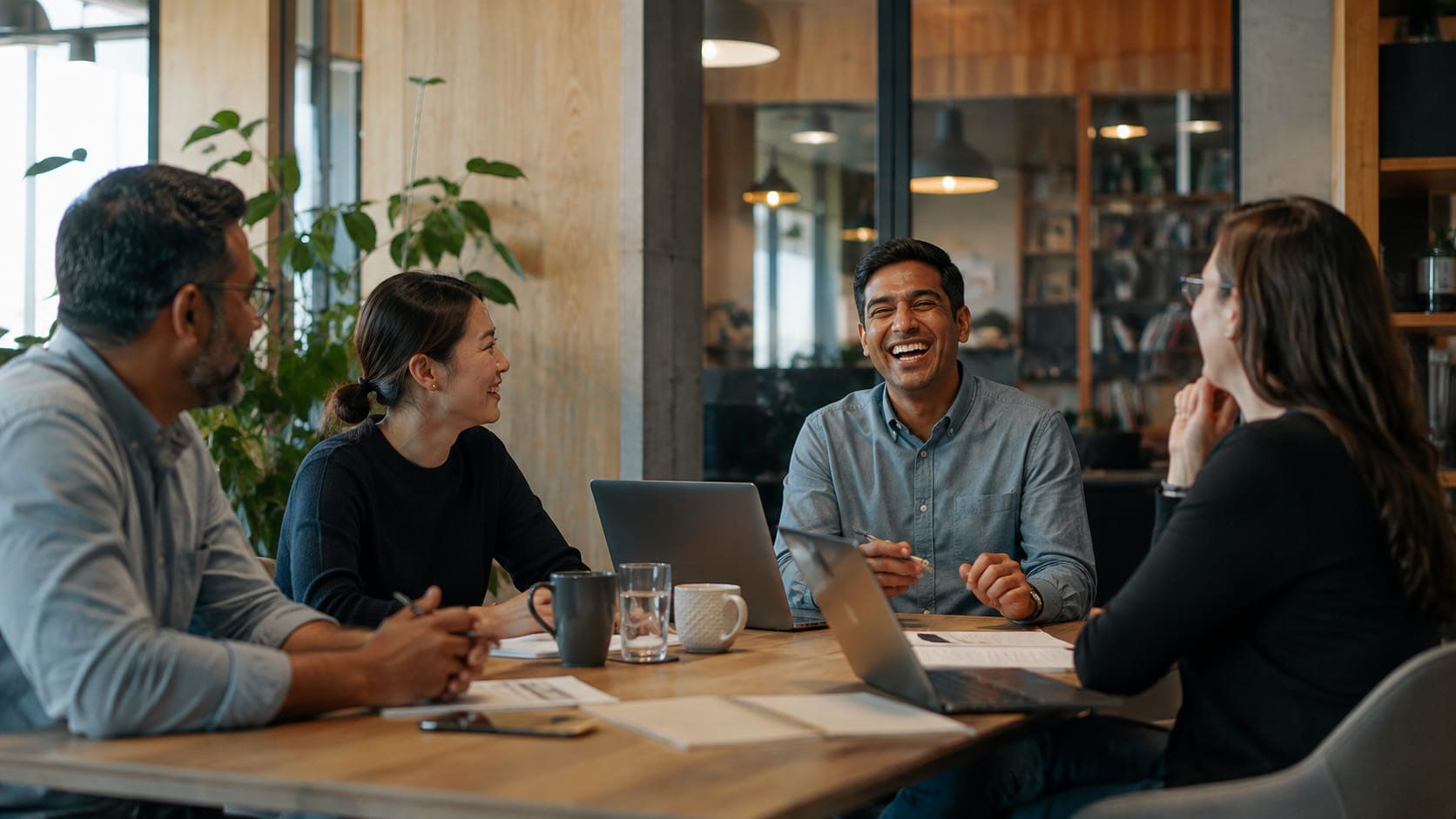 Small team around a table in a modern office