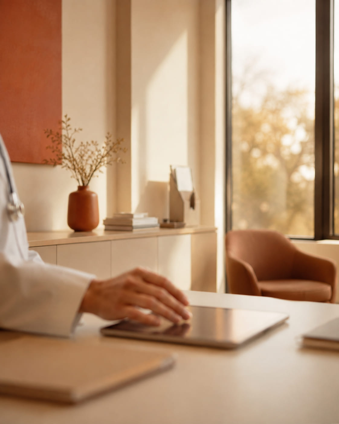 Healthcare administration office in warm daylight